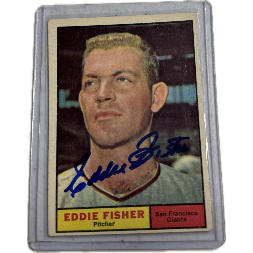 SIGNED EDDIE FISHER 1961 TOPPS BASEBALL CARD AUTOGRAPHED - GIANTS‎